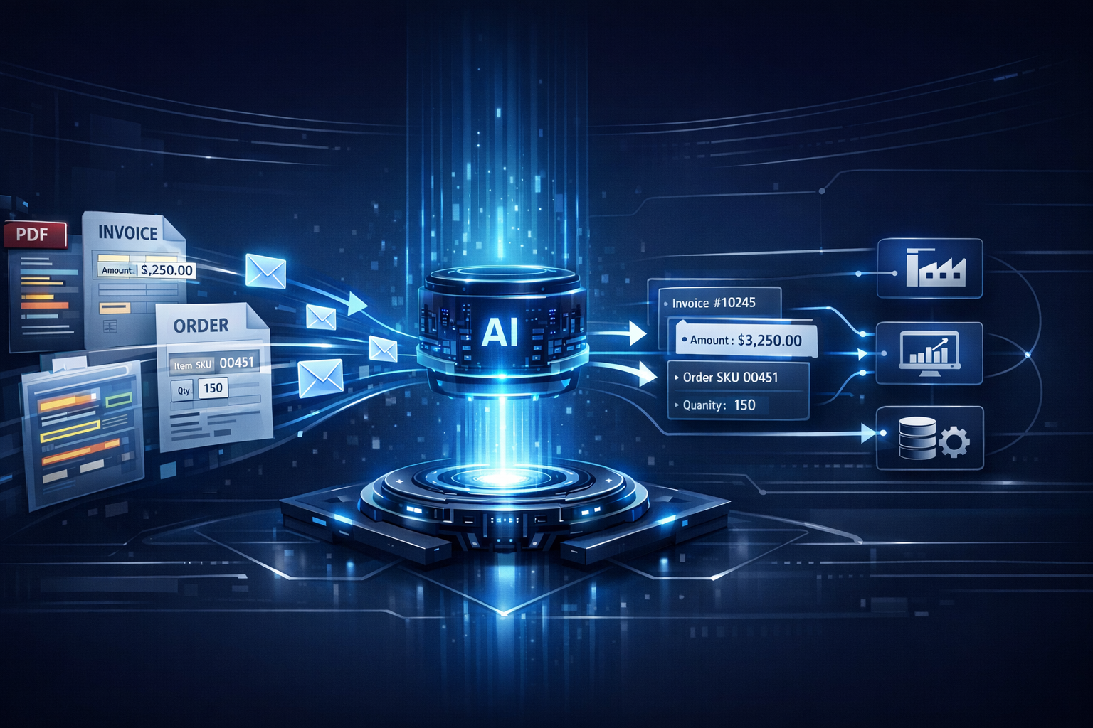 AI email agent automatically processing incoming emails and PDF attachments